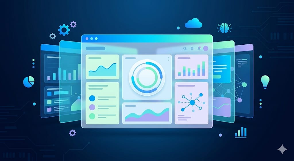Inteligência Artificial no Desenvolvimento Digital: Mãos humanas interagindo com elementos digitais e gráficos de IA.